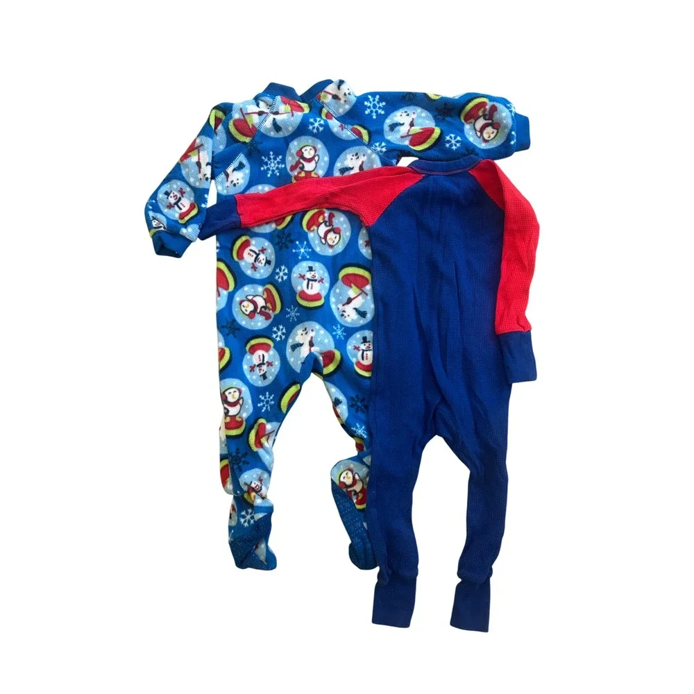 Bundle of Two Boys Long Sleeve Onesies, 18 Months, Fleece & Waffle Knit Pajamas